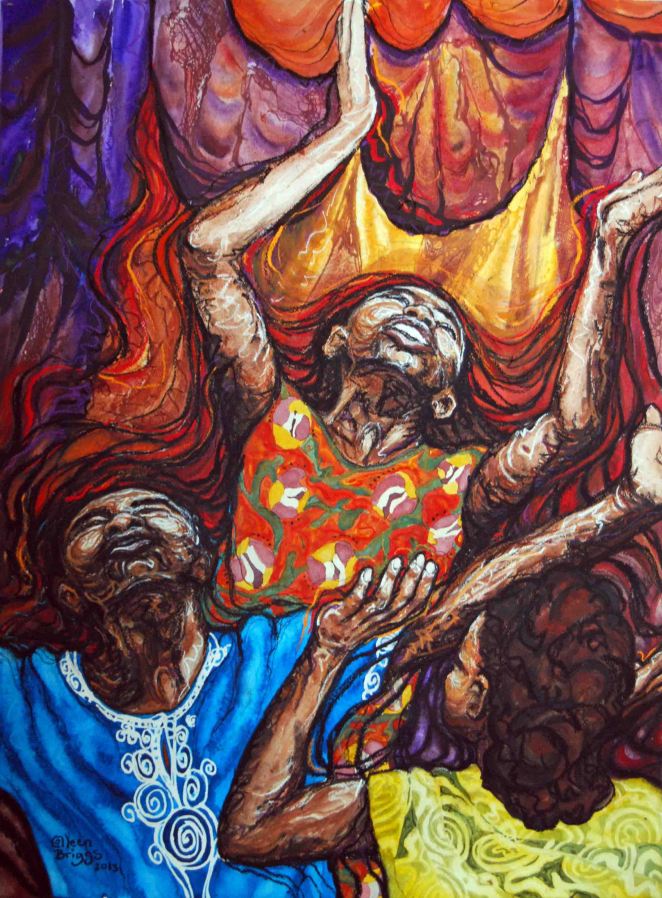 Joy of Kenya; 2013; 21" x 28 1/2"; mixed media: watercolor, pastel, charcoal.