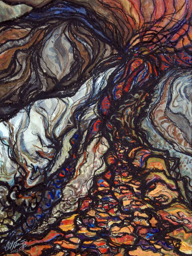 Long Road Home; 2013; 12" x 15"; mixed media: watercolor, pastel, charcoal, pencil.