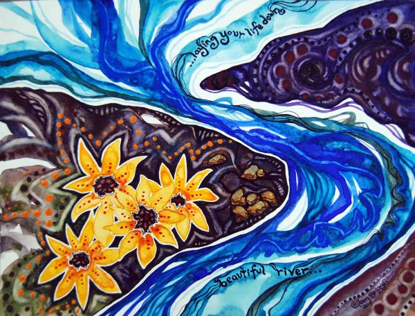 Beautiful River; 2014; 12" x 9"; mixed media: watercolor, ink, acrylic.