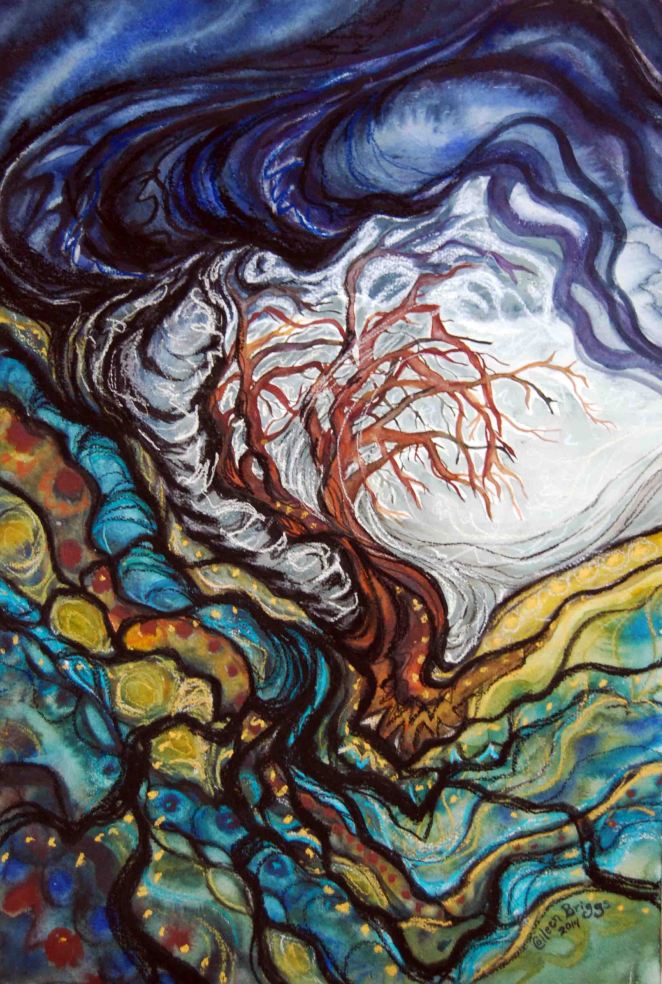 Holding onto the Light; 2014; 22" x 15"; mixed media: watercolor and pastel.