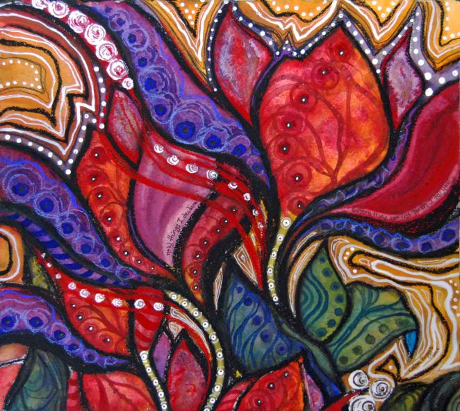 New Things I Declare; 2014; 13.5 x 15; mixed media: watercolor, pastel, acrylic.