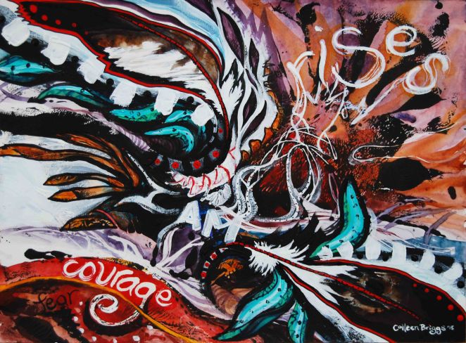 Courage Rises; 2015; 11" x 15"; mixed media: watercolor and acrylic.
